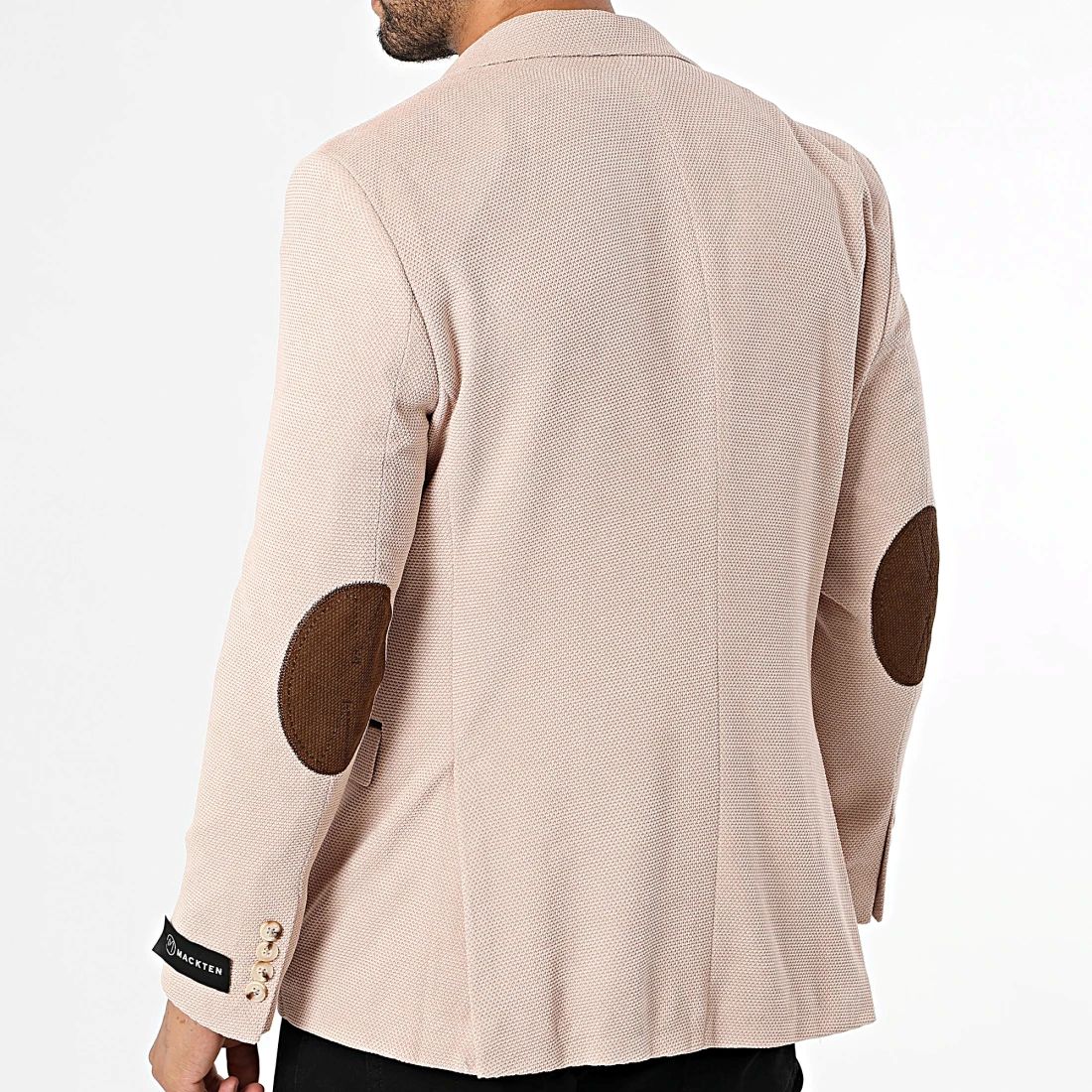 Blazer beige à coudière marron