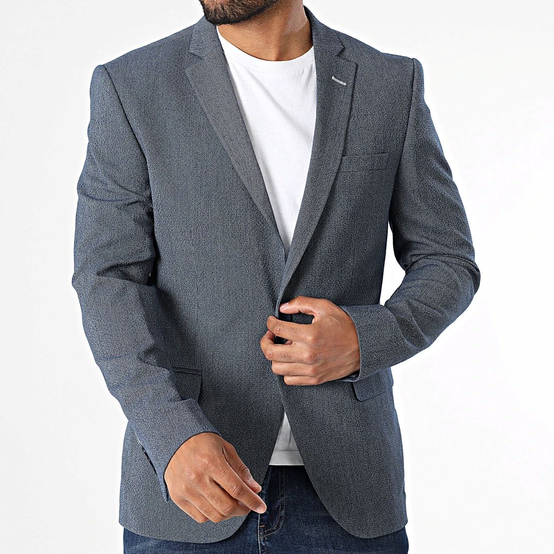 Blazer homme à fine rayures marine et ciel