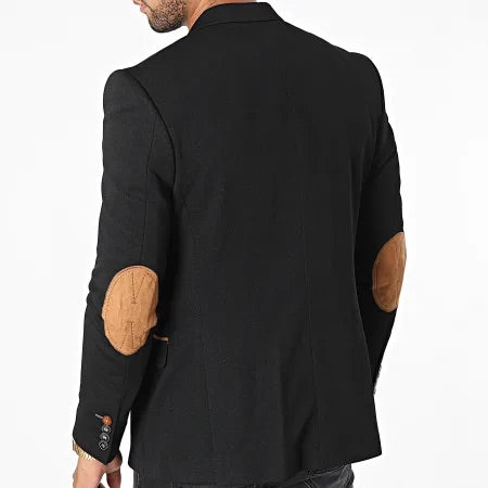 Blazer homme Noir avec coudière Camel
