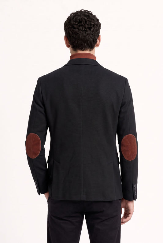 Dos du blazer homme noir avec coudières couleur brique