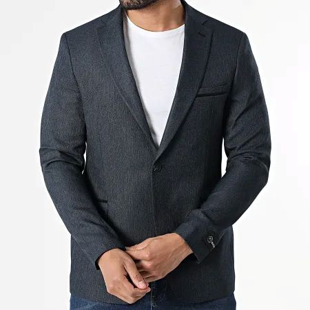 Blazer homme marine texturé fermé, coupe slim 1 bouton