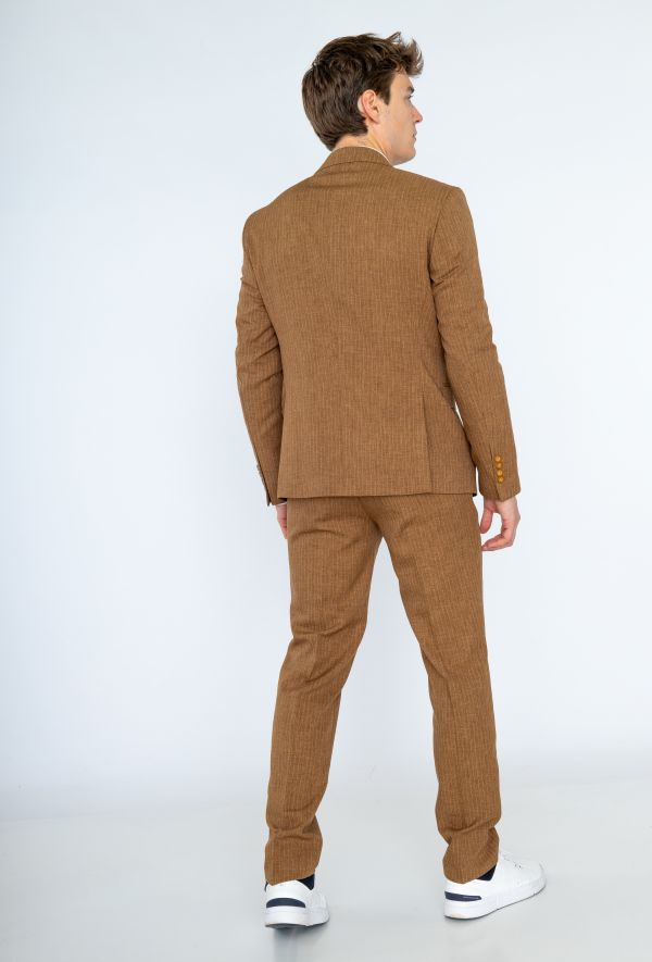 Costume Slim Marron à Rayures Blanches 2 Pièces