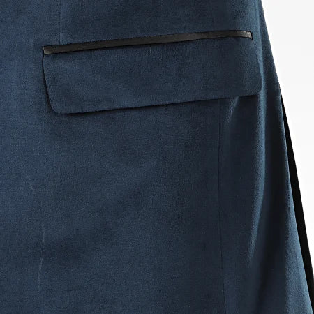 Blazer en Velours Marine avec Revers Satinés