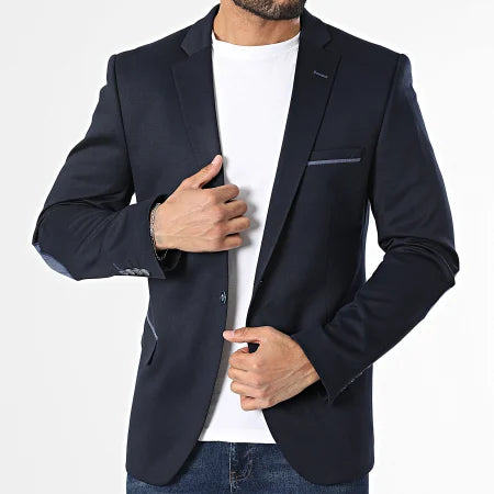 Blazer Homme Marine avec Coudières Bleu Clair – Mackten