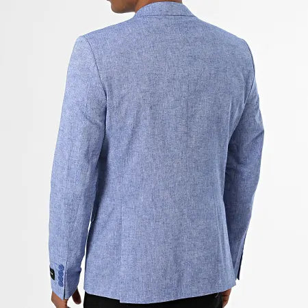 Blazer homme Lin bleu jeans coupe ajusté Mackten