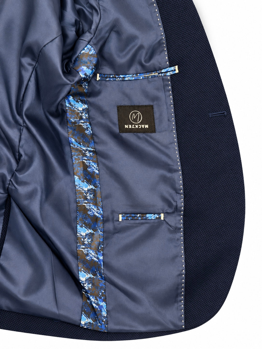 Men's navy blazer with camel elbow patches – Slim fit