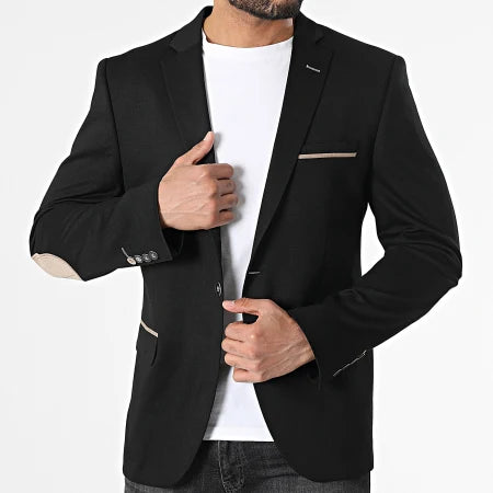 Blazer noir a coudière beige homme Mackten
