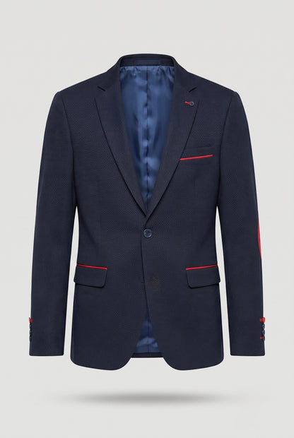 Veste marine avec coudiere rouge Mackten