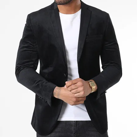 Veste de blazer chic velours noir ackten