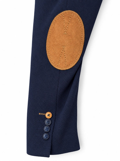 Men's navy blazer with camel elbow patches – Slim fit