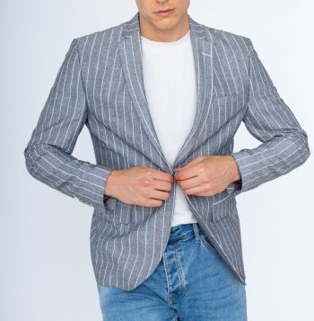 Blazer gris rayé en lin