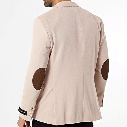 Blazer beige à coudière marron