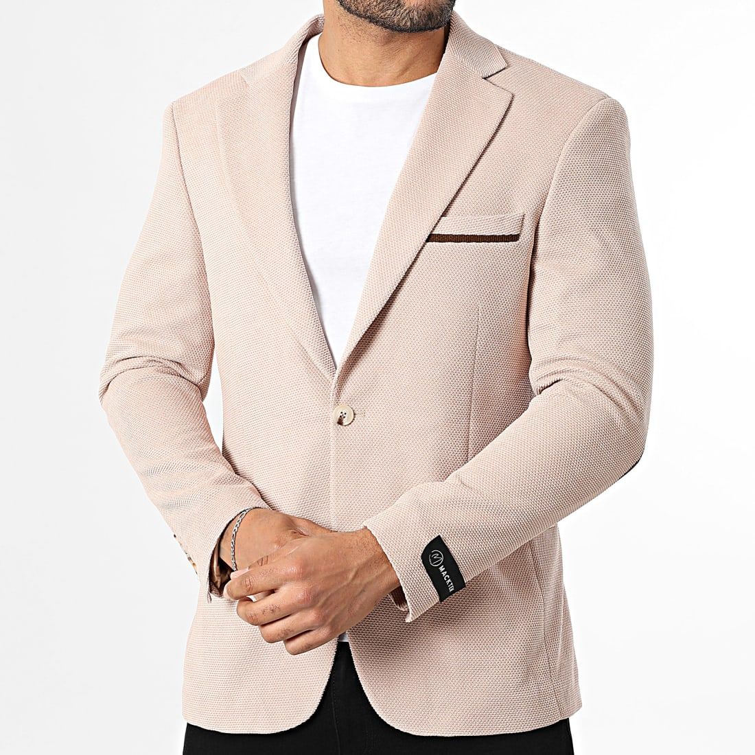 Blazer beige à coudière marron