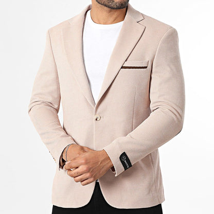 Blazer beige à coudière marron