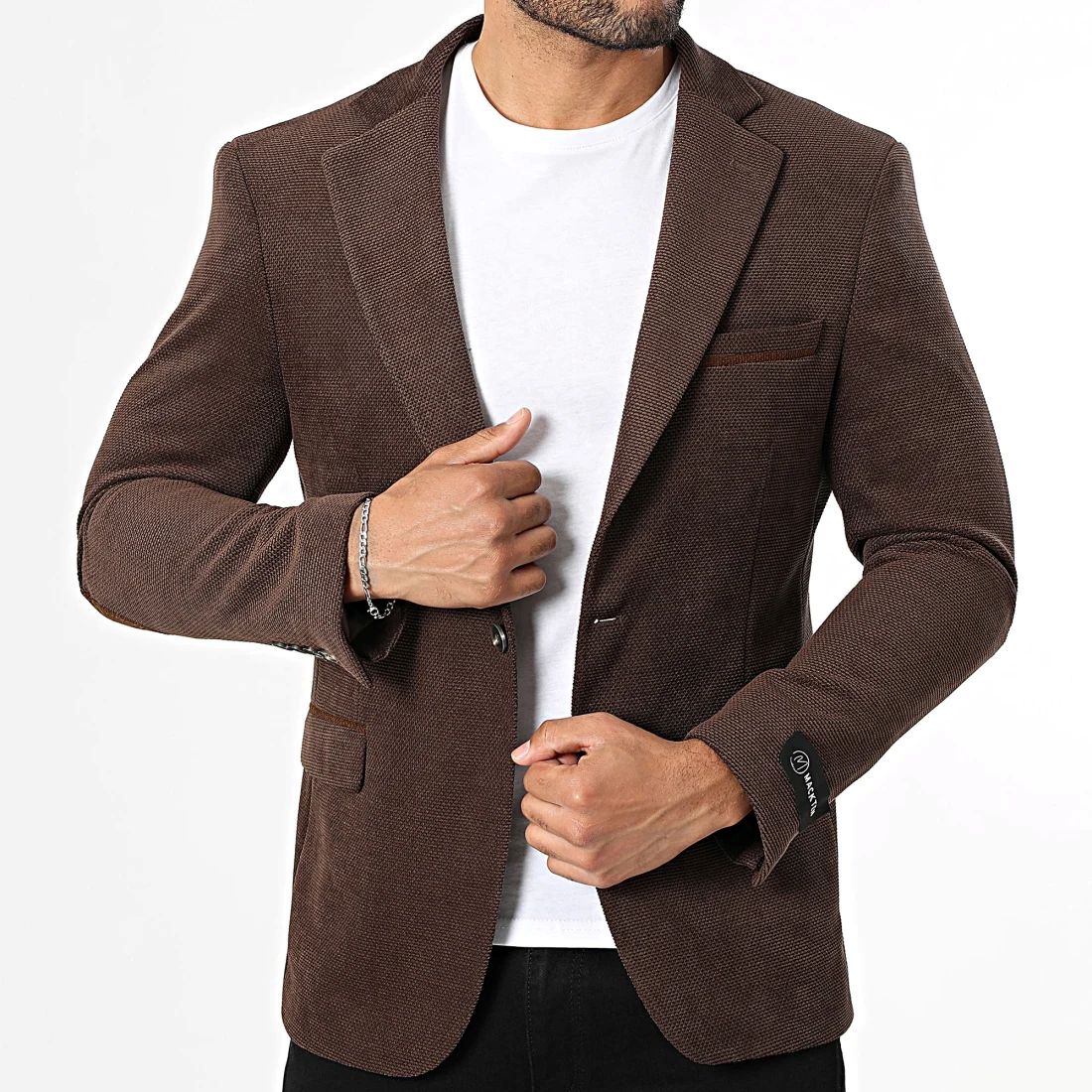 Blazer marron homme à coudières contrastées