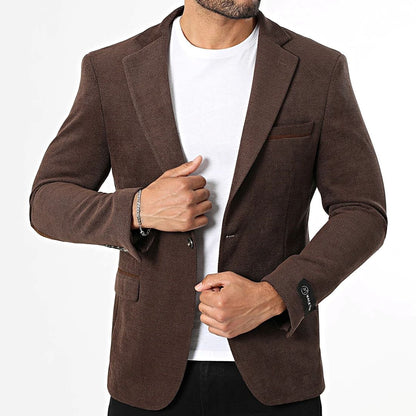 Blazer marron homme à coudières contrastées