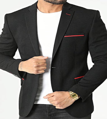 Blazer homme noir à coudière rouge coupe ajusté Mackten