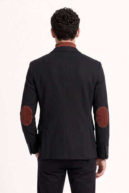 Dos du blazer homme noir avec coudières couleur brique