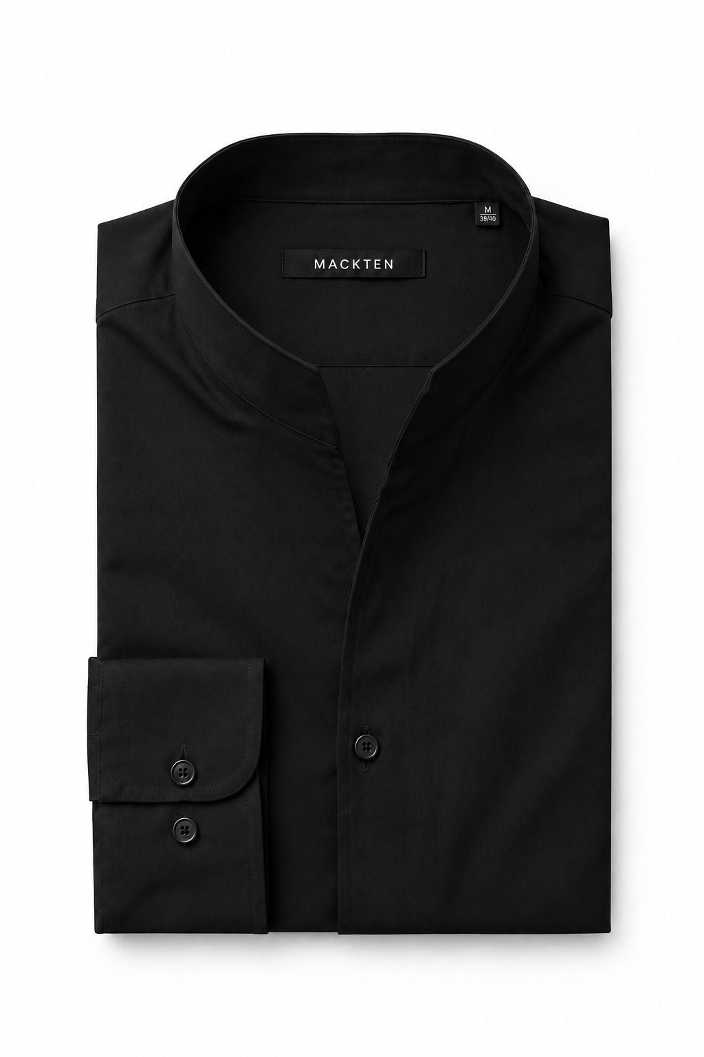 Chemise homme col tulipe noire 100% coton satin – Coupe classique ajustée