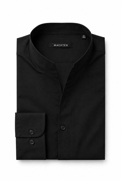 Chemise homme col tulipe noire 100% coton satin – Coupe classique ajustée