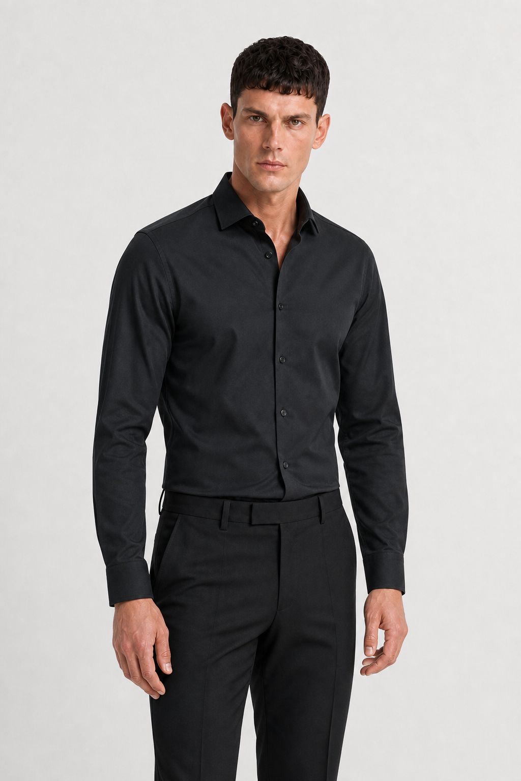 chemise homme noir coton Mackten
