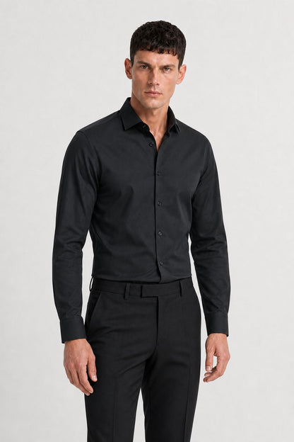 chemise homme noir coton Mackten