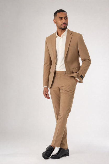 Costume homme camel bi-stretch 2 pièces – Coupe ajustée | Mackten