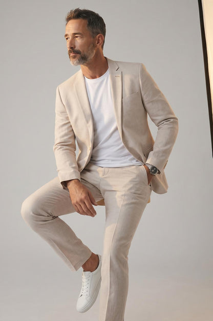 Costume homme en lin Beige ajusté 2 pcs