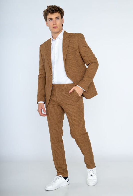 Costume homme 2 pcs chic marron a fine rayure