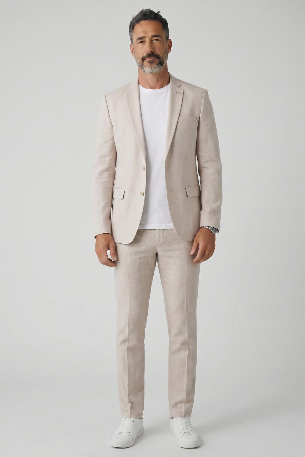 Costume homme en lin Beige ajusté 2 pcs