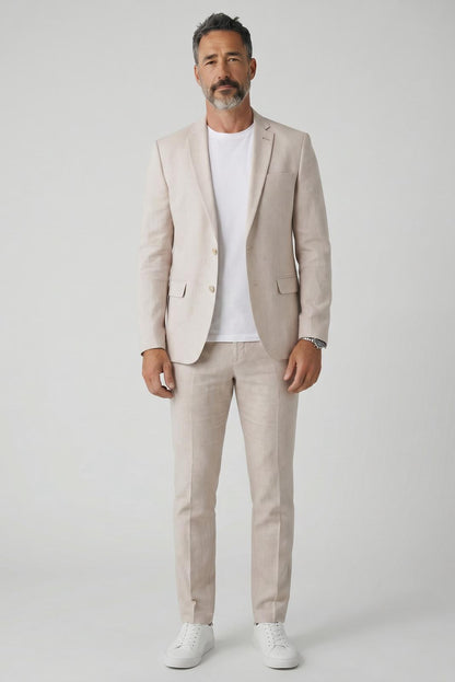 Costume homme en lin Beige ajusté 2 pcs