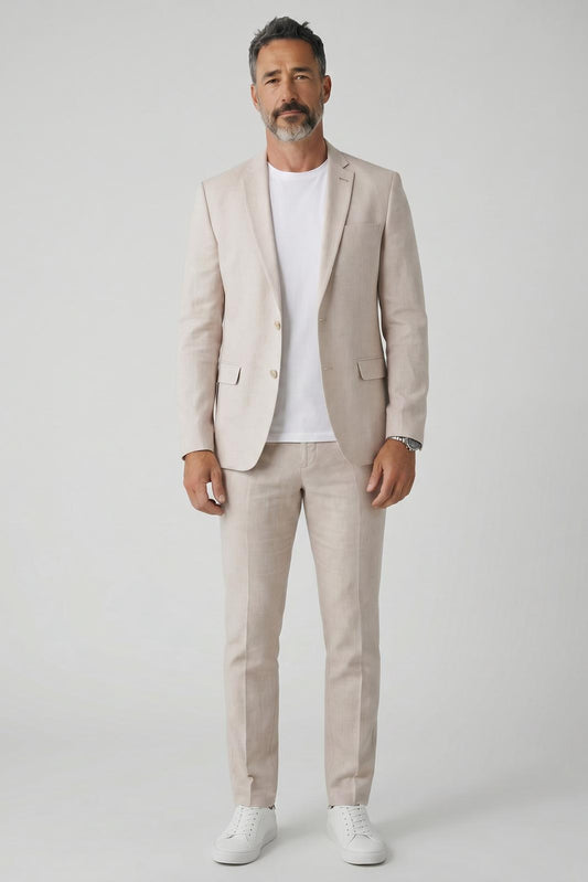 Costume homme en lin Beige ajusté 2 pcs