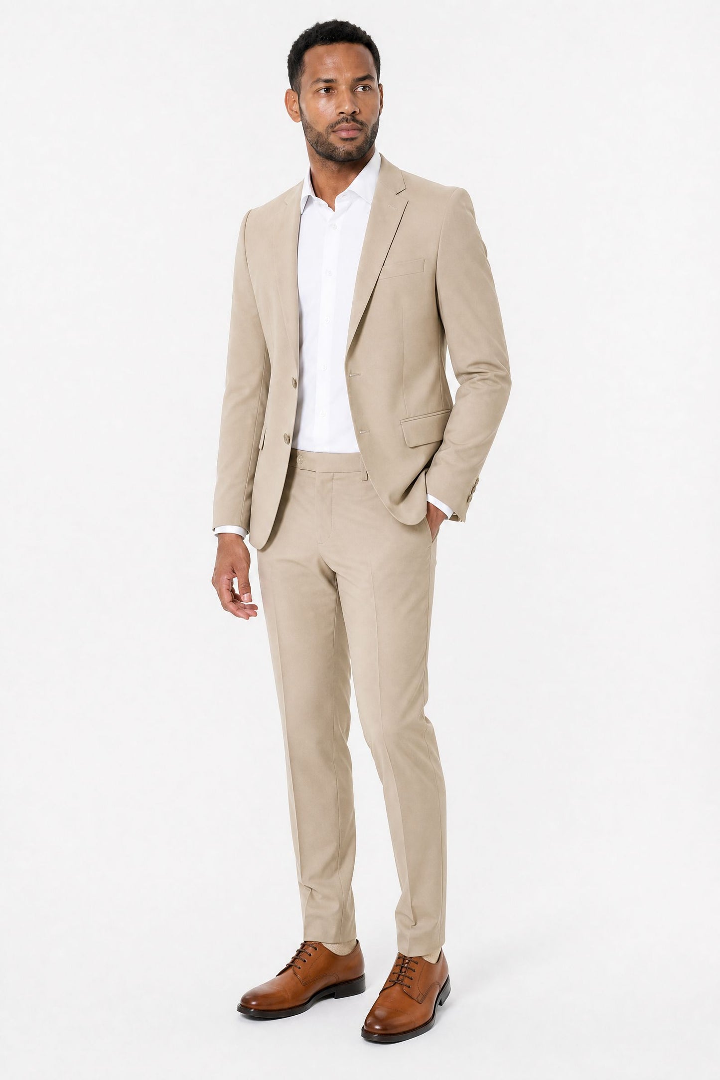 Costume homme vanille bi-stretch 2 pièces – Coupe ajustée | Mackten