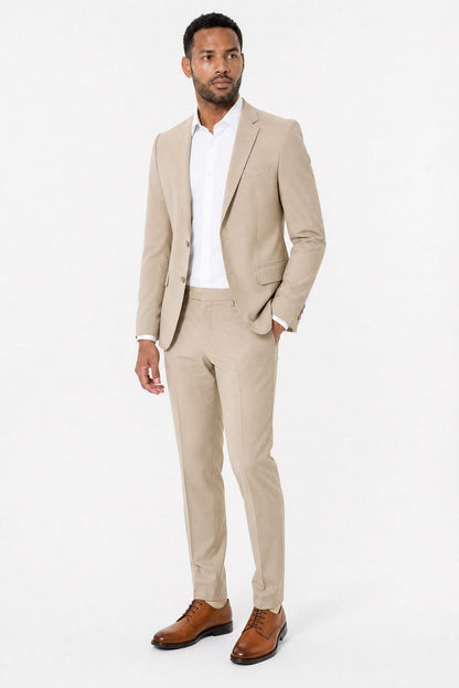 Costume homme vanille bi-stretch 2 pièces – Coupe ajustée | Mackten
