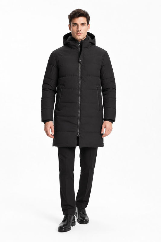 doudoune homme mi-longue noir à capuche Mackten