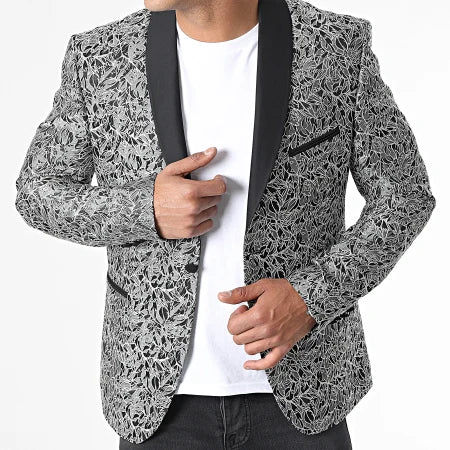 Blazer Brodé Homme avec Revers Satin