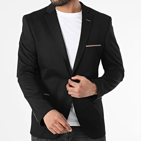 Blazer Homme Noir avec Coudières Contrastées