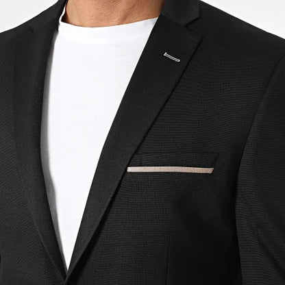 Blazer Homme Noir avec Coudières Contrastées