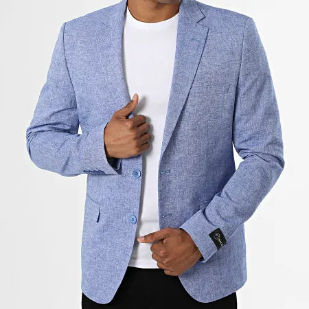 Blazer homme Lin bleu jeans coupe ajusté Mackten