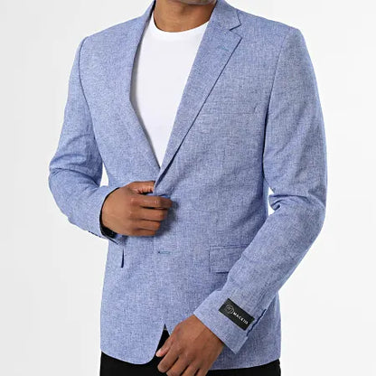 Blazer homme Lin bleu jeans coupe ajusté Mackten