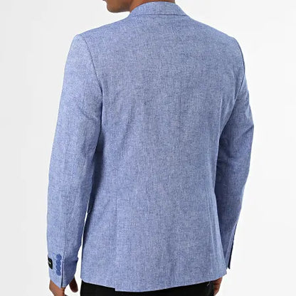 Blazer homme Lin bleu jeans coupe ajusté Mackten