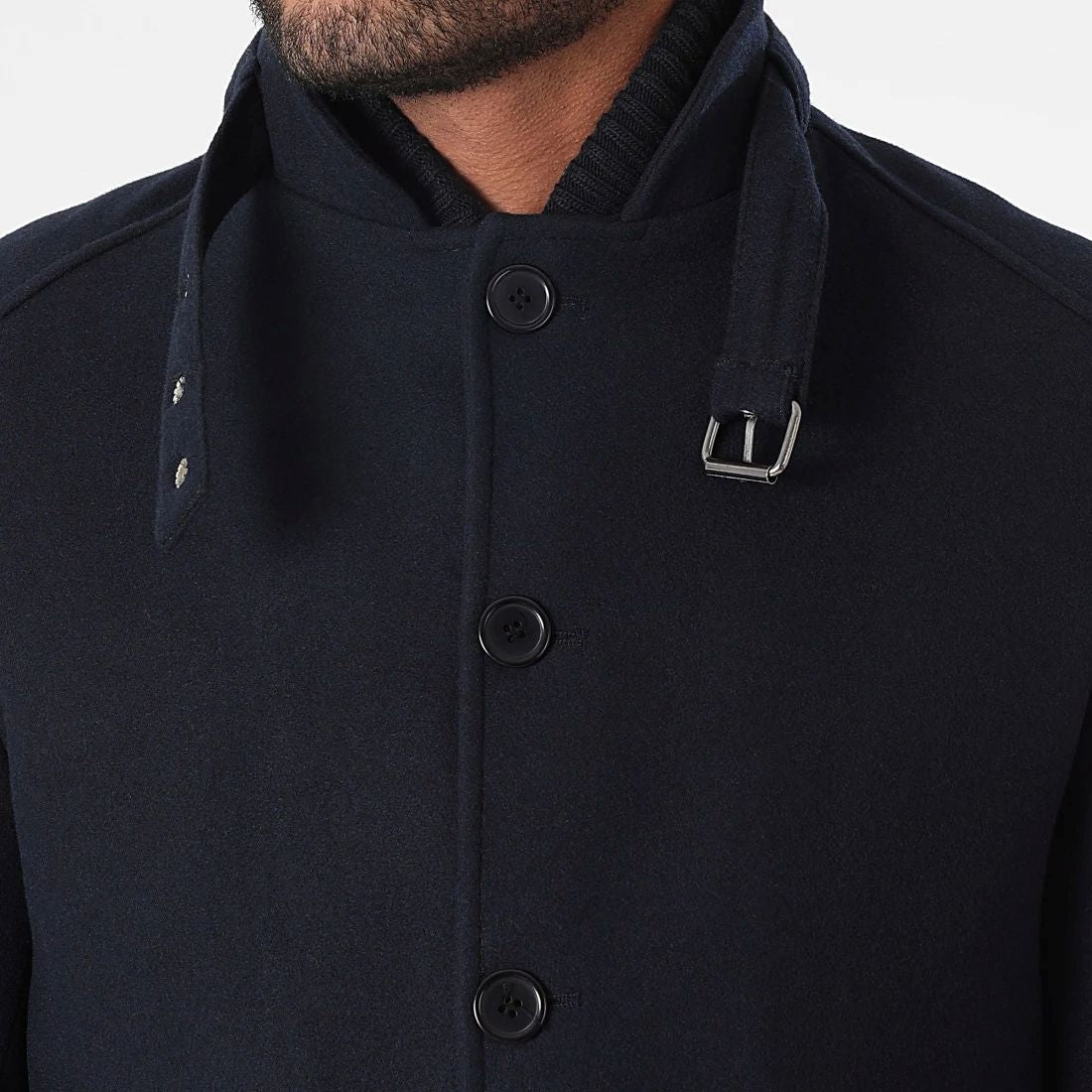 Manteau homme hiver bleu marine col montant