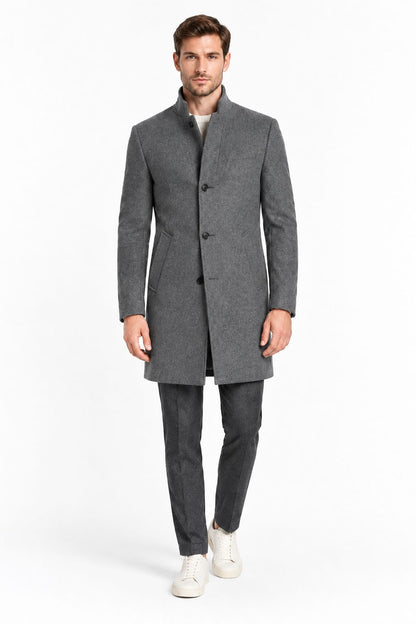 Manteau homme gris anthracite mi-long col relevé Mackten