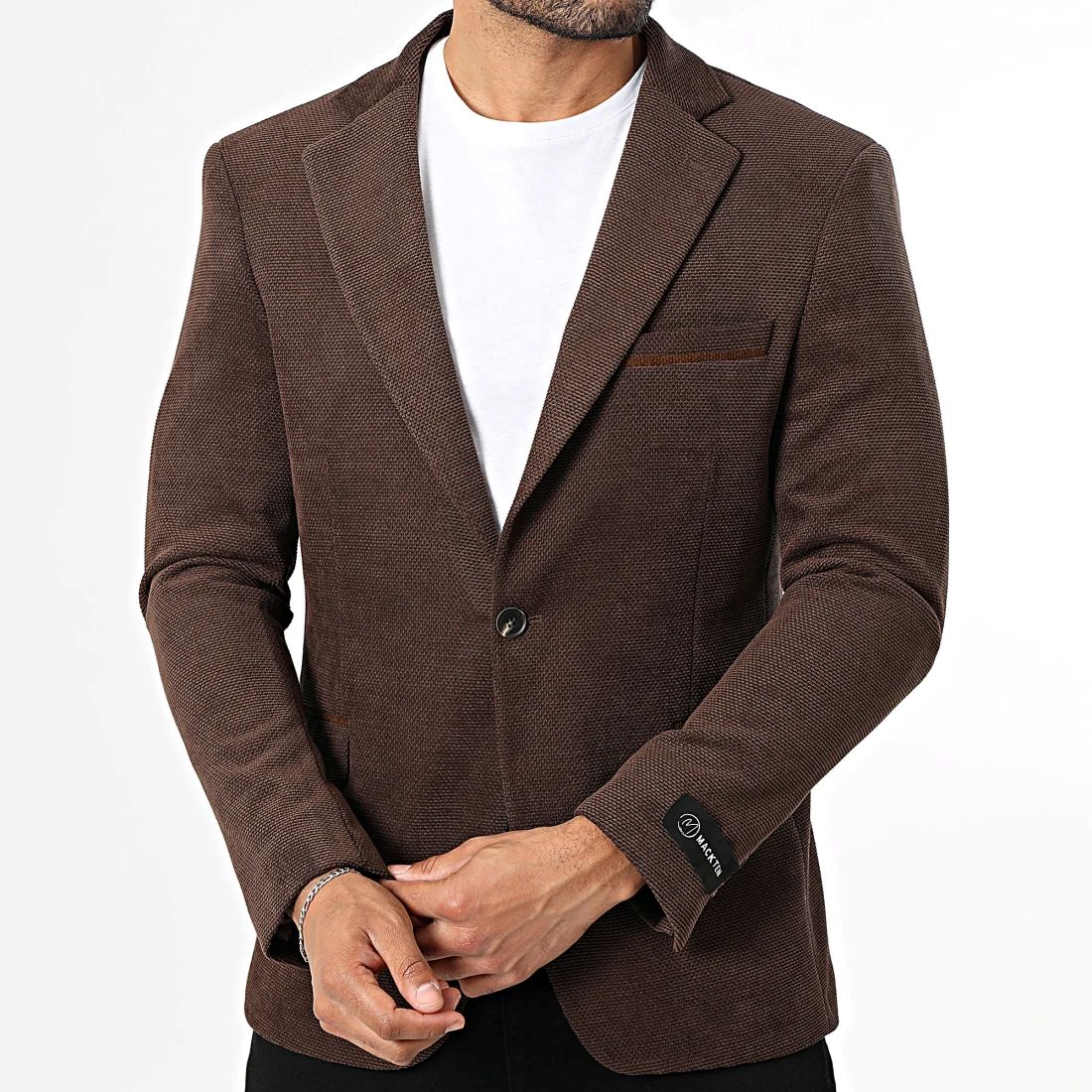 Blazer marron homme à coudières contrastées