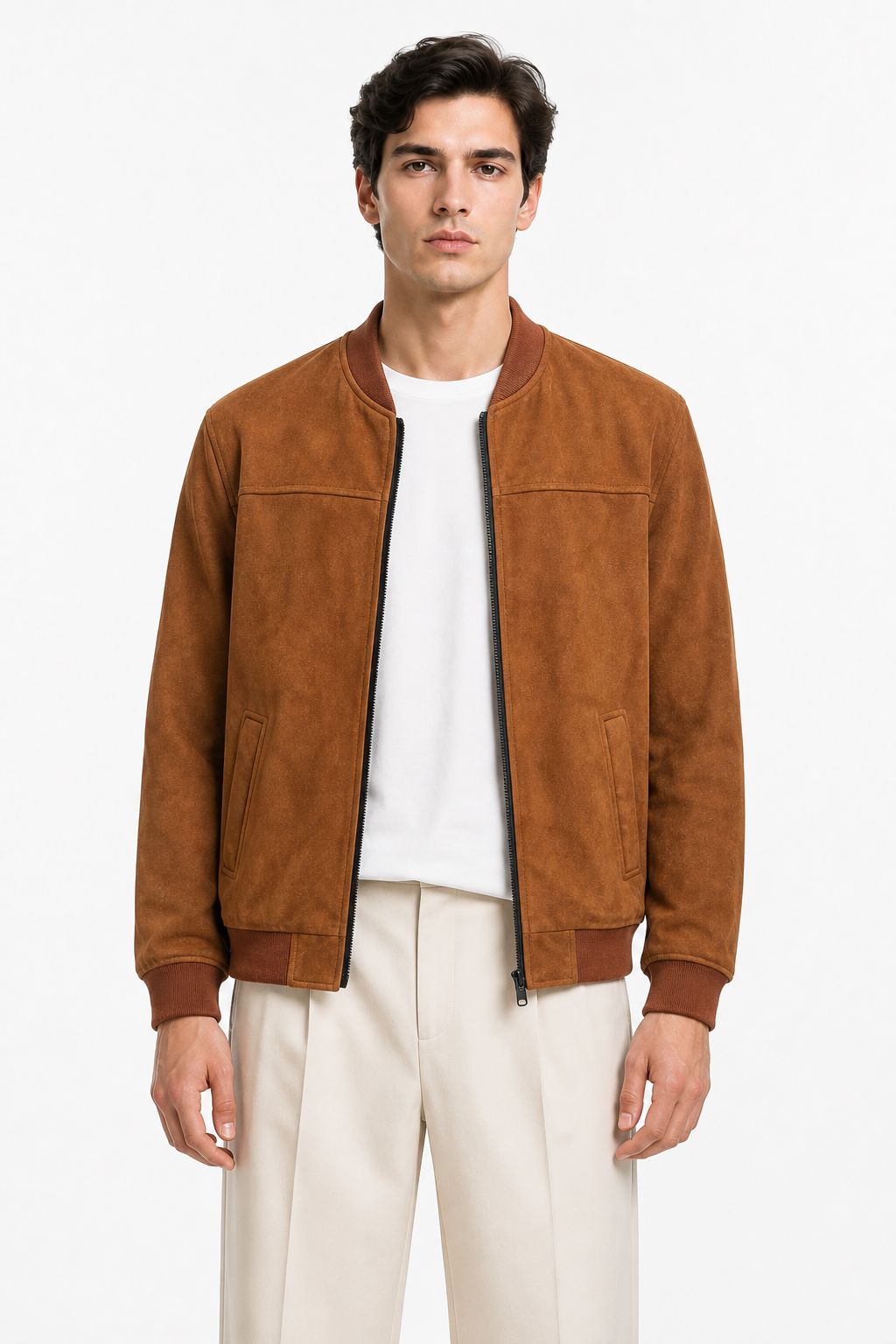 blouson suédine camel pour homme coupe ajustée Mackten