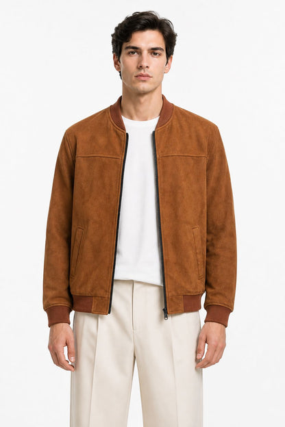 blouson suédine camel pour homme coupe ajustée Mackten